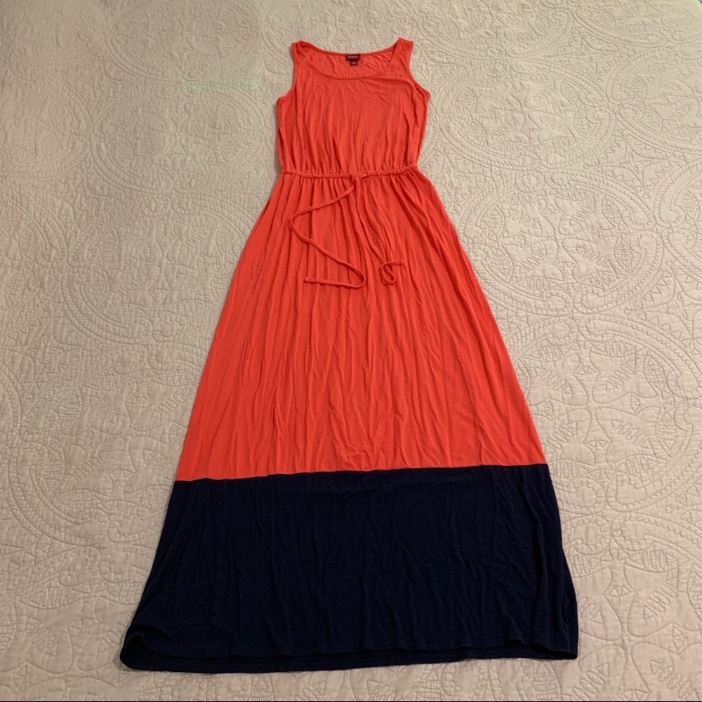 Merona | Orange and Navy Tie-Waist Maxi Dress